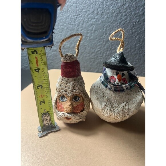Lot of 2 Vintage Christmas paper Mache Holiday Hanging Ornament  Snowman Sant - Picture 5 of 8